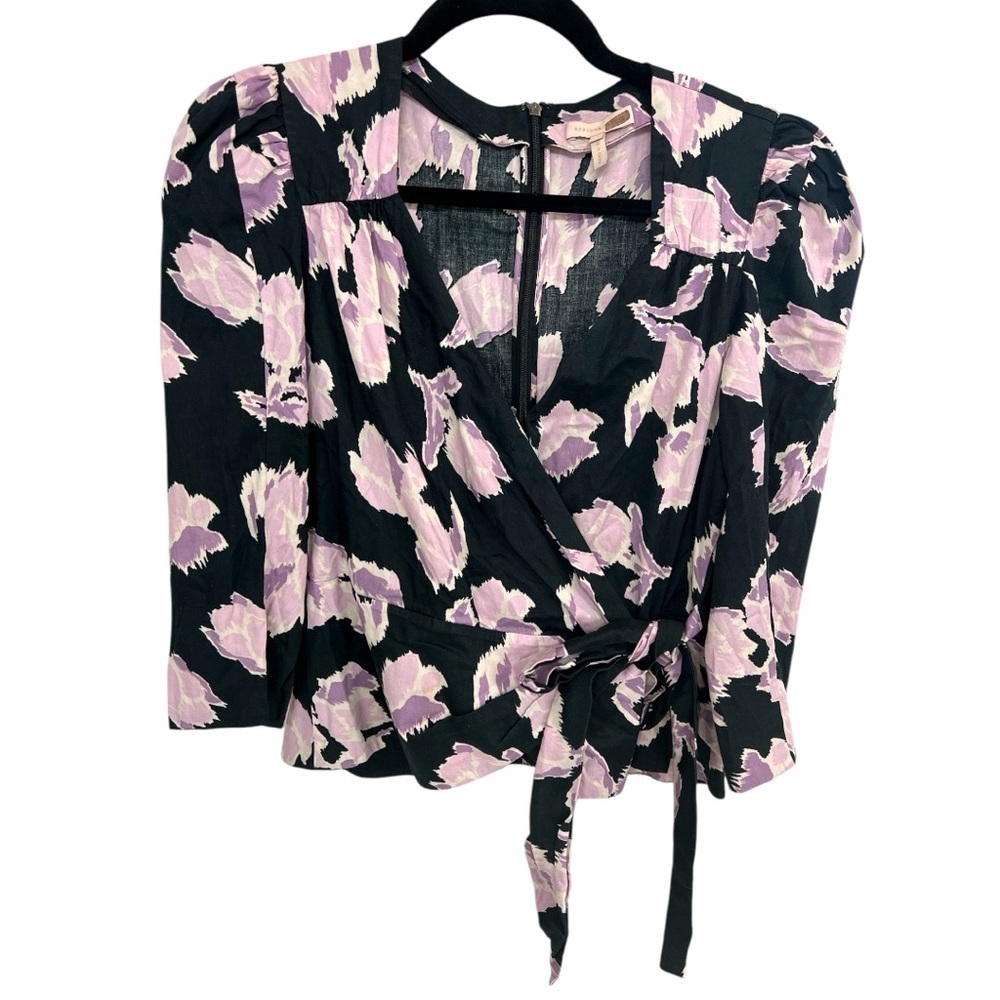 Rebecca Taylor Woman’s 3/4 Sleeve Black Floral Blouse